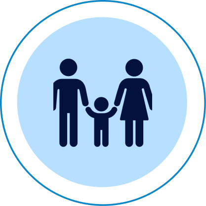 Simple family silhouette on blue background