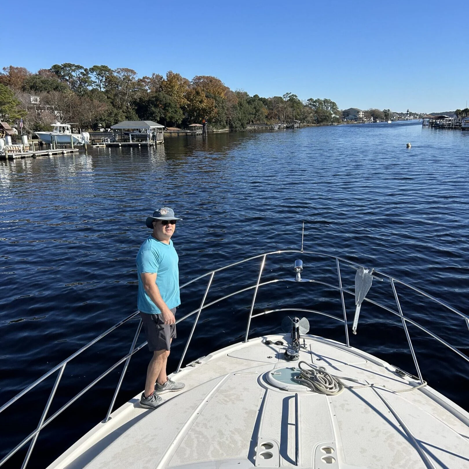 Scenic river view from boat deck